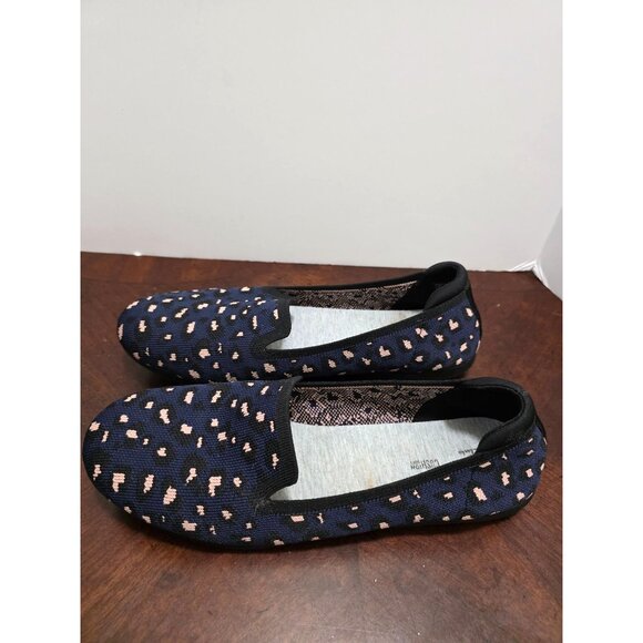 Clarks Women's Slip-On Knit Leopard Print Shoes Navy & Cream Size 11 - Picture 4 of 10